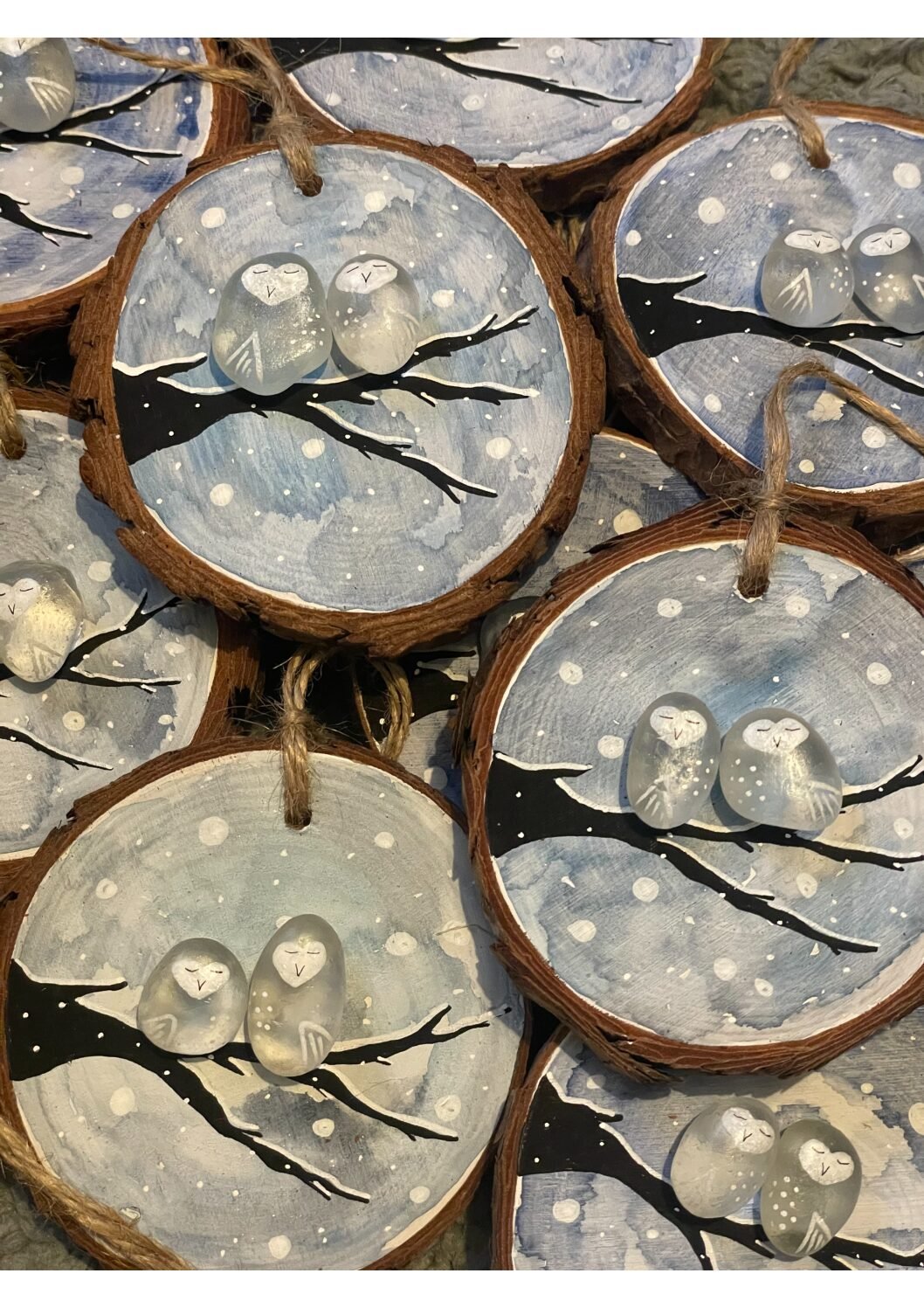 Christmas Chunky Wooden Sea Glass Owl Hanging