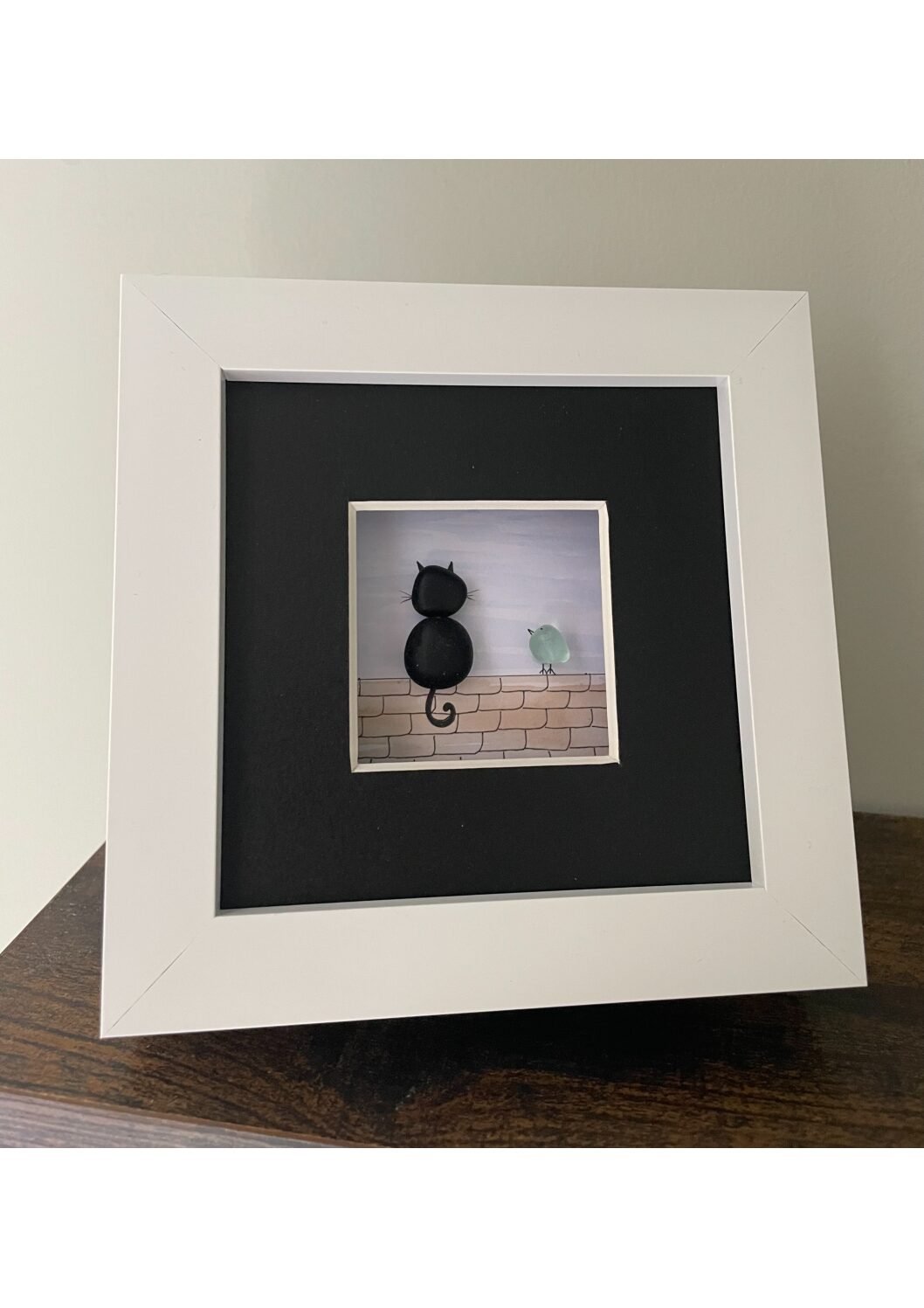 4x4" Sea Glass Cat & Bird Frame