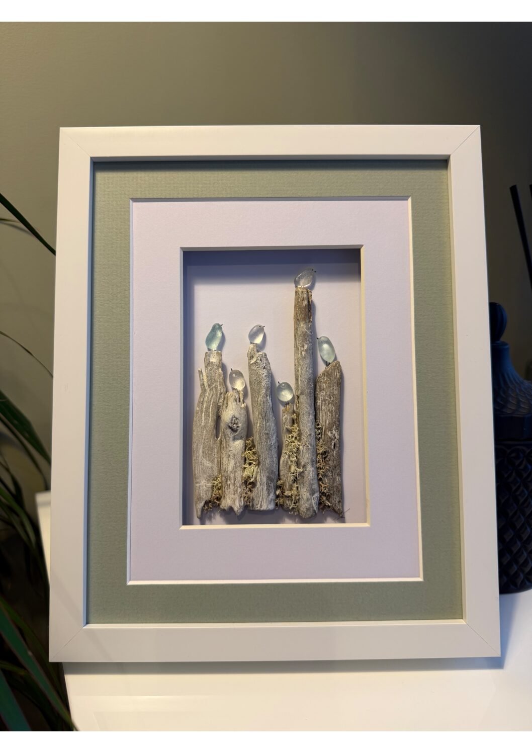 10x8" Sea Glass Birds on Driftwood Frame