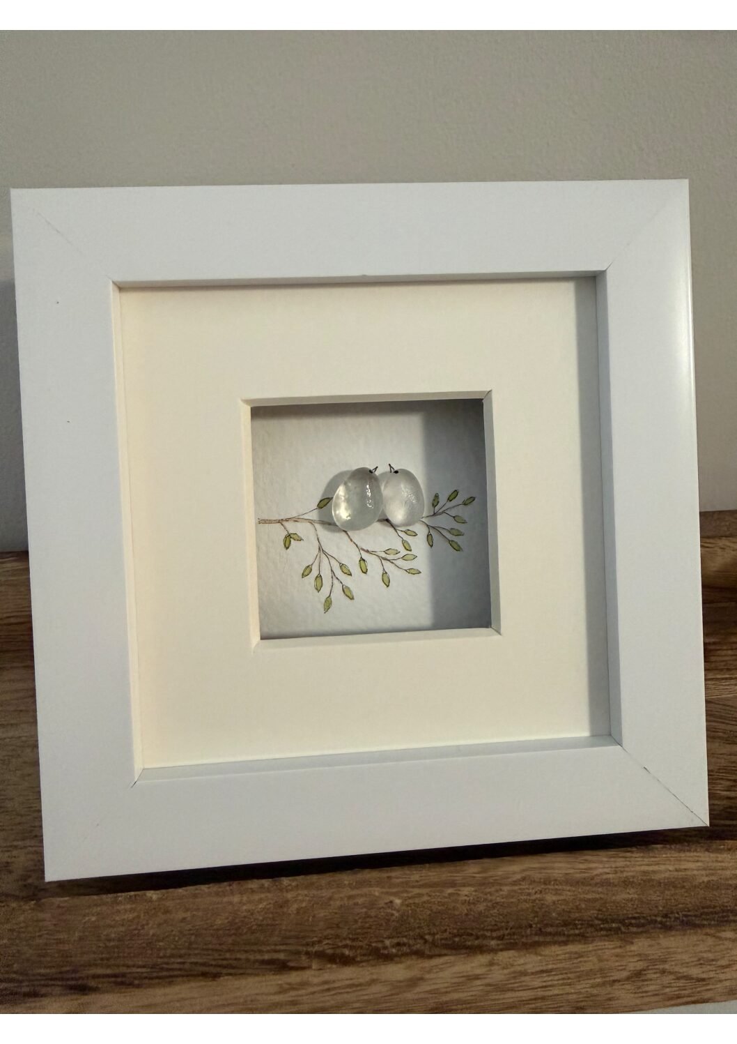 4x4" Sea Glass Birds on Hand drawn Branch