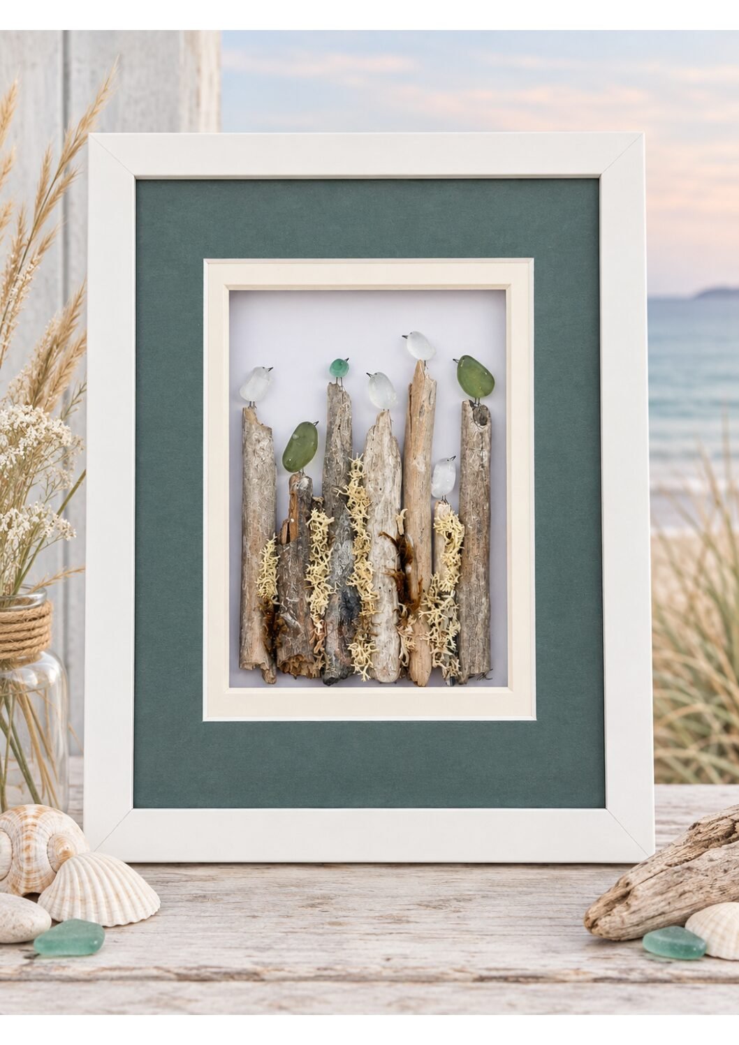 A5 Framed Seaglass Birds Picture