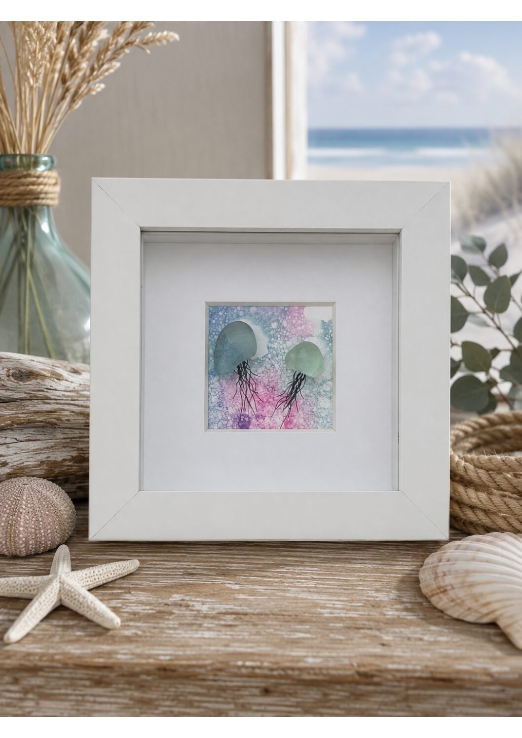 4x4" Sea Glass Jellyfish Picture