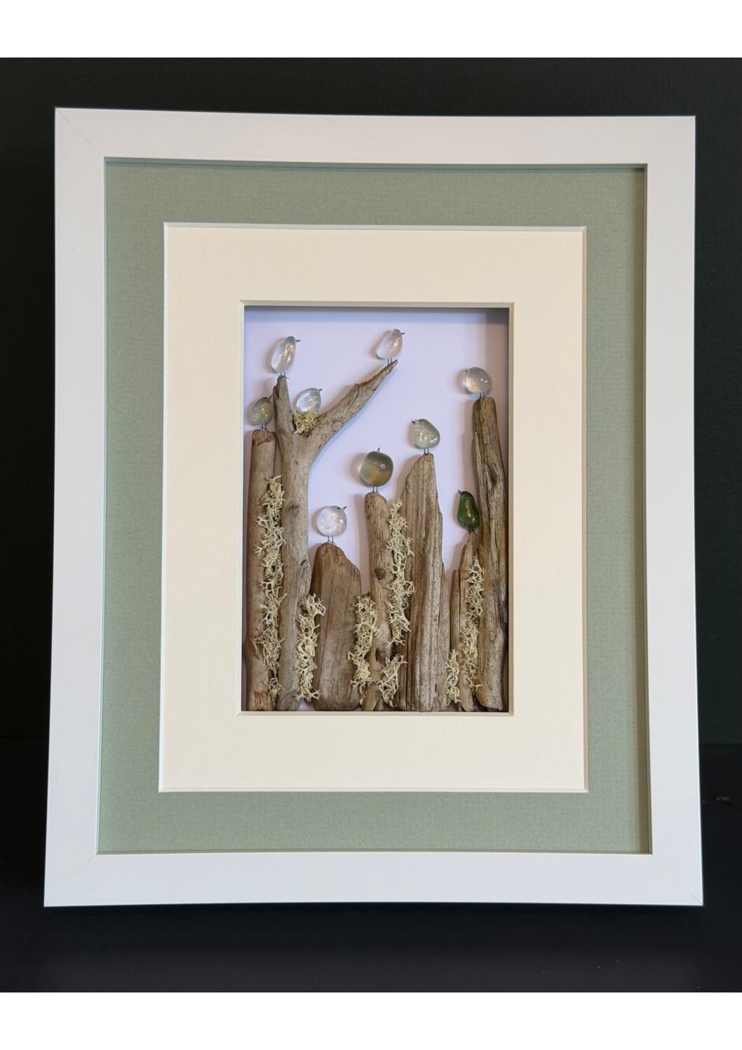 10x8" Vertical Framed Sea Glass Birds